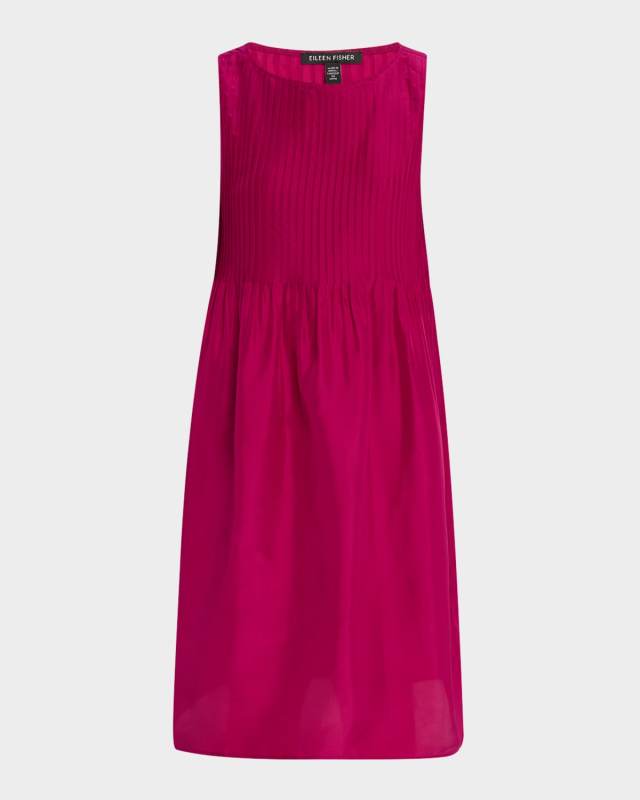 Sleeveless Pintuck Silk Midi Dress